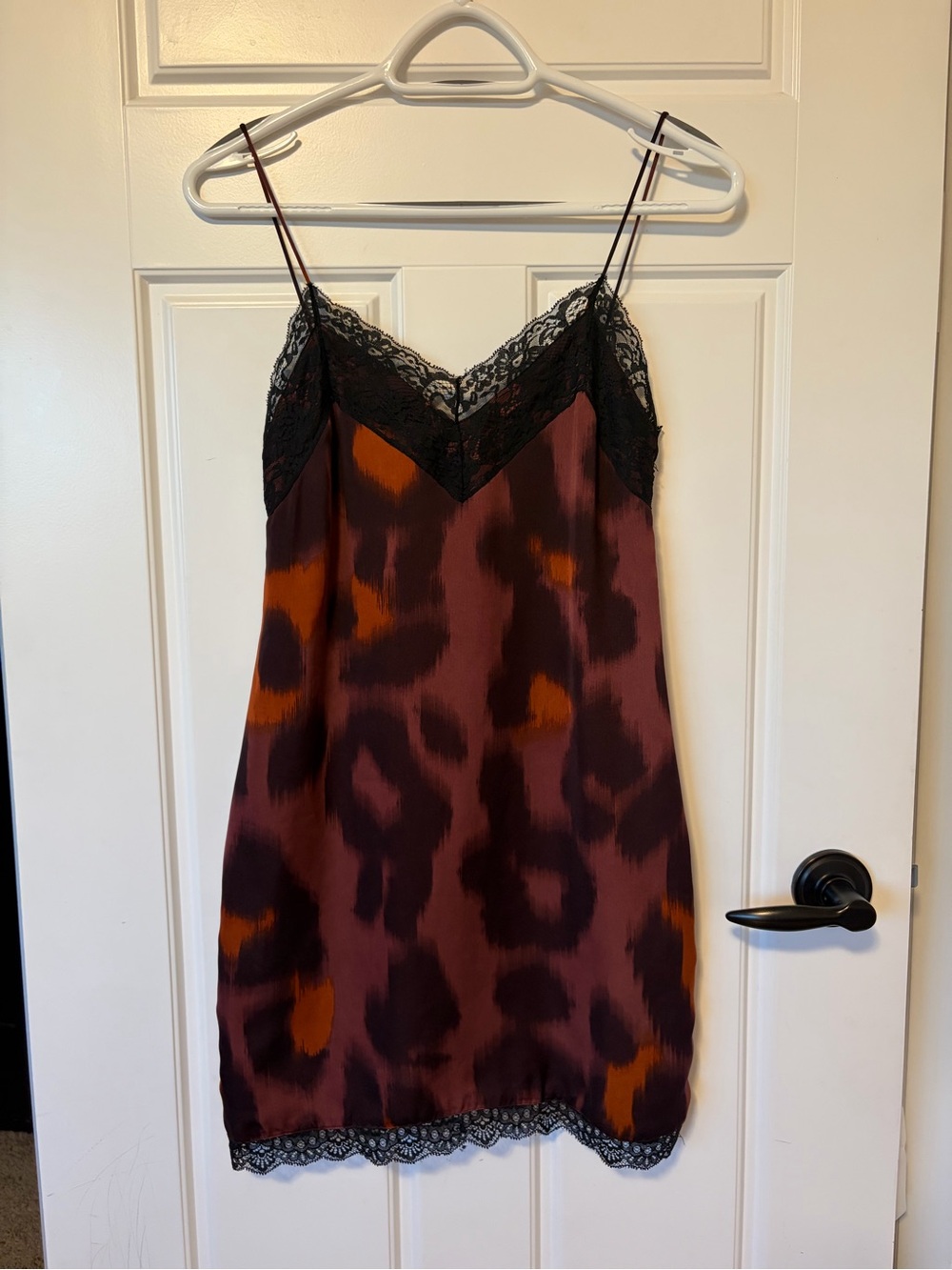 Zara Burgundy Multi Satin Slip Dress with Black Lace